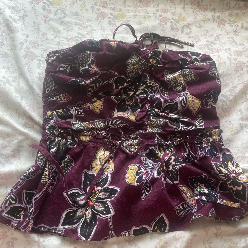 Floral Strapless Top in Purple